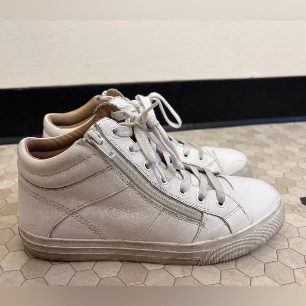 Taos Footwear White Leather High-Top Sneakers with Side Zipper